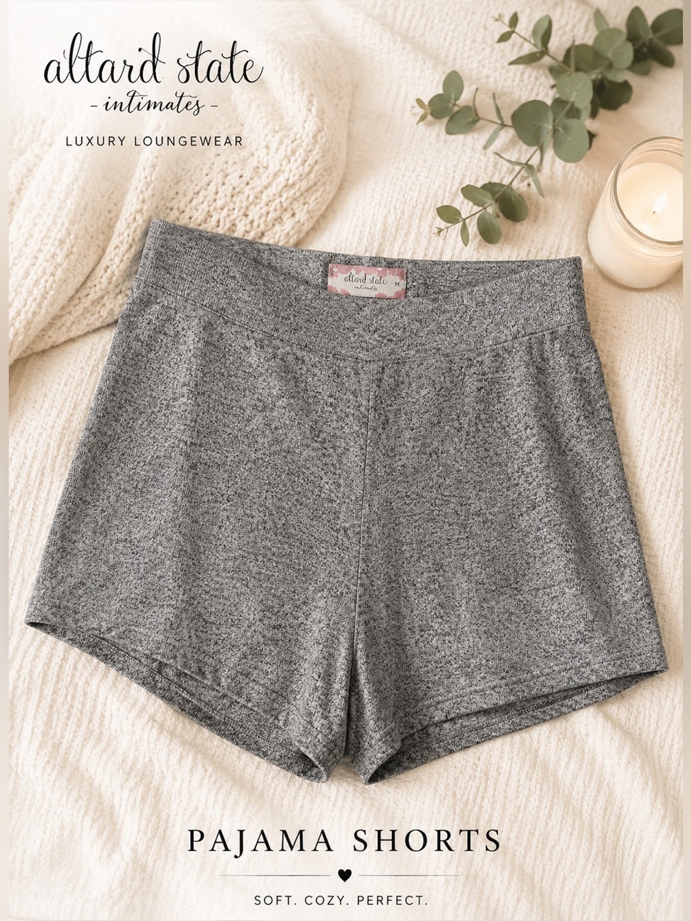 Altar’d State Intimates Gray Cozy Knit Pajama Lounge Shorts Medium